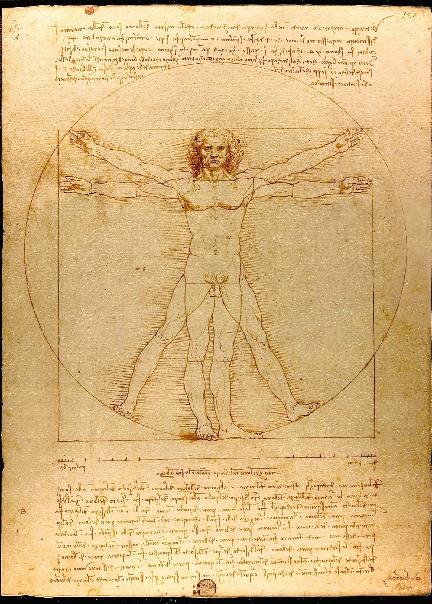Vitruvian Man - Metal Poster by Leonardo da Vinci